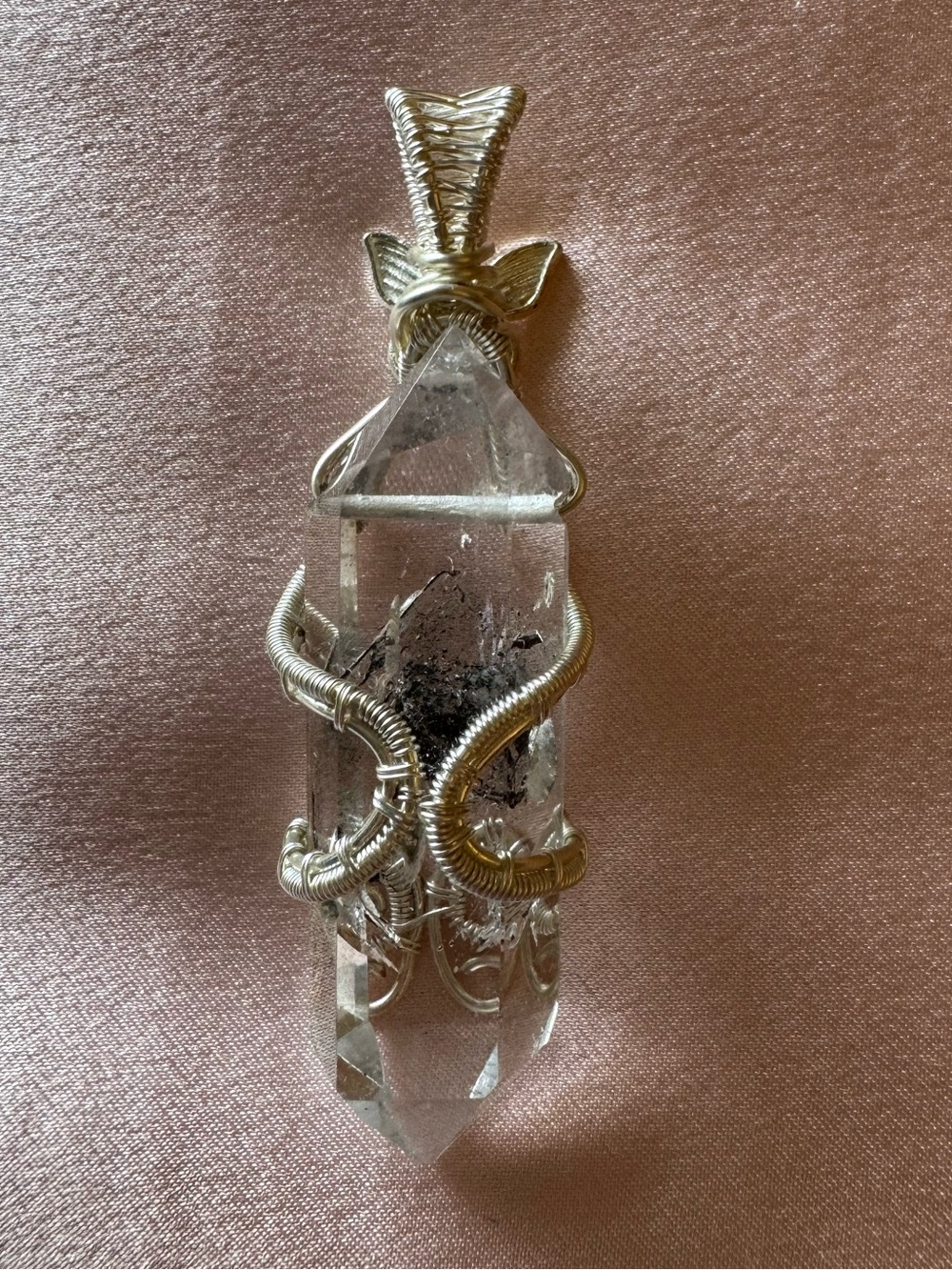 Wire wrapped herkimer diamond crystal pendant quartz manifestation butterfly - Picture 3 of 8